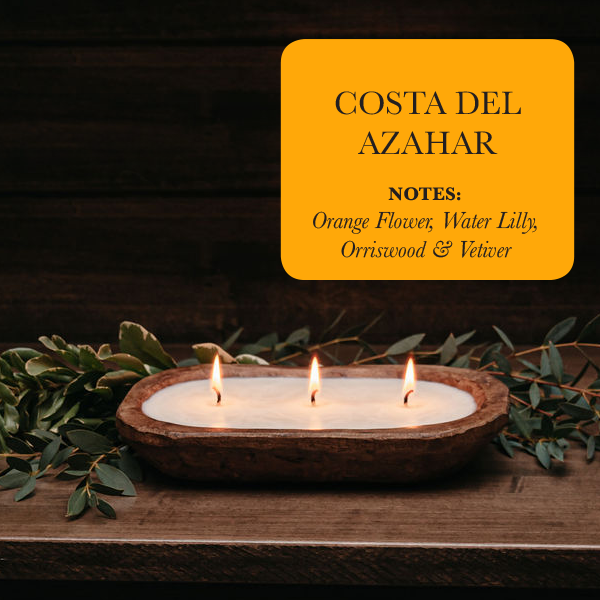 3-Wick Hand Carved Dough Bowl Decor Soy Candle - Costa Del Ahazar, an Orange Blossom Fragrance by TLC Candle Co.