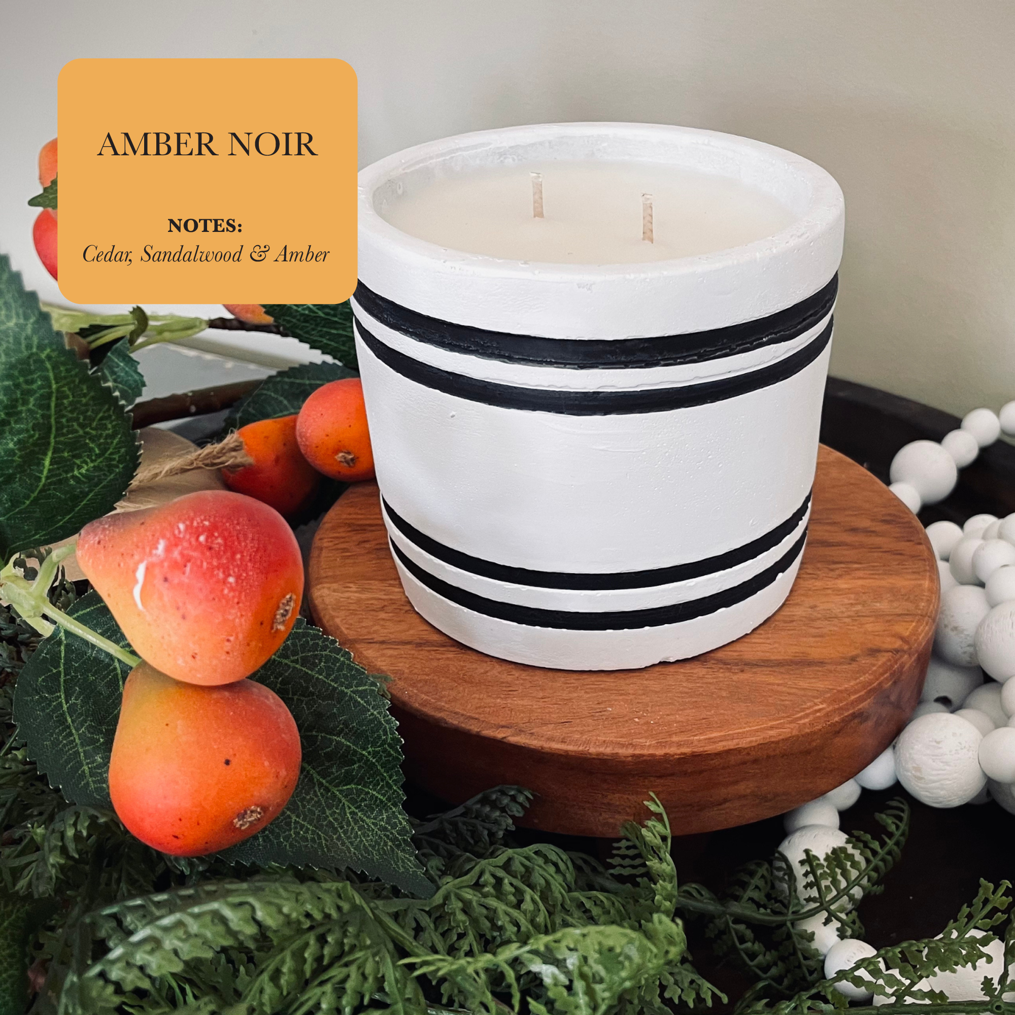 Luxury Small Striped Stone Designer Candle - Amber Noir
