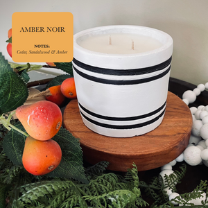Luxury Small Striped Stone Designer Candle - Amber Noir