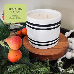 Luxury Small Striped Stone Designer Candle - Rosemary & Mint