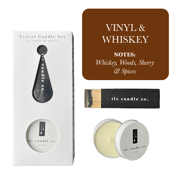 Travel Candle with Matches - Vinyl & Whiskey