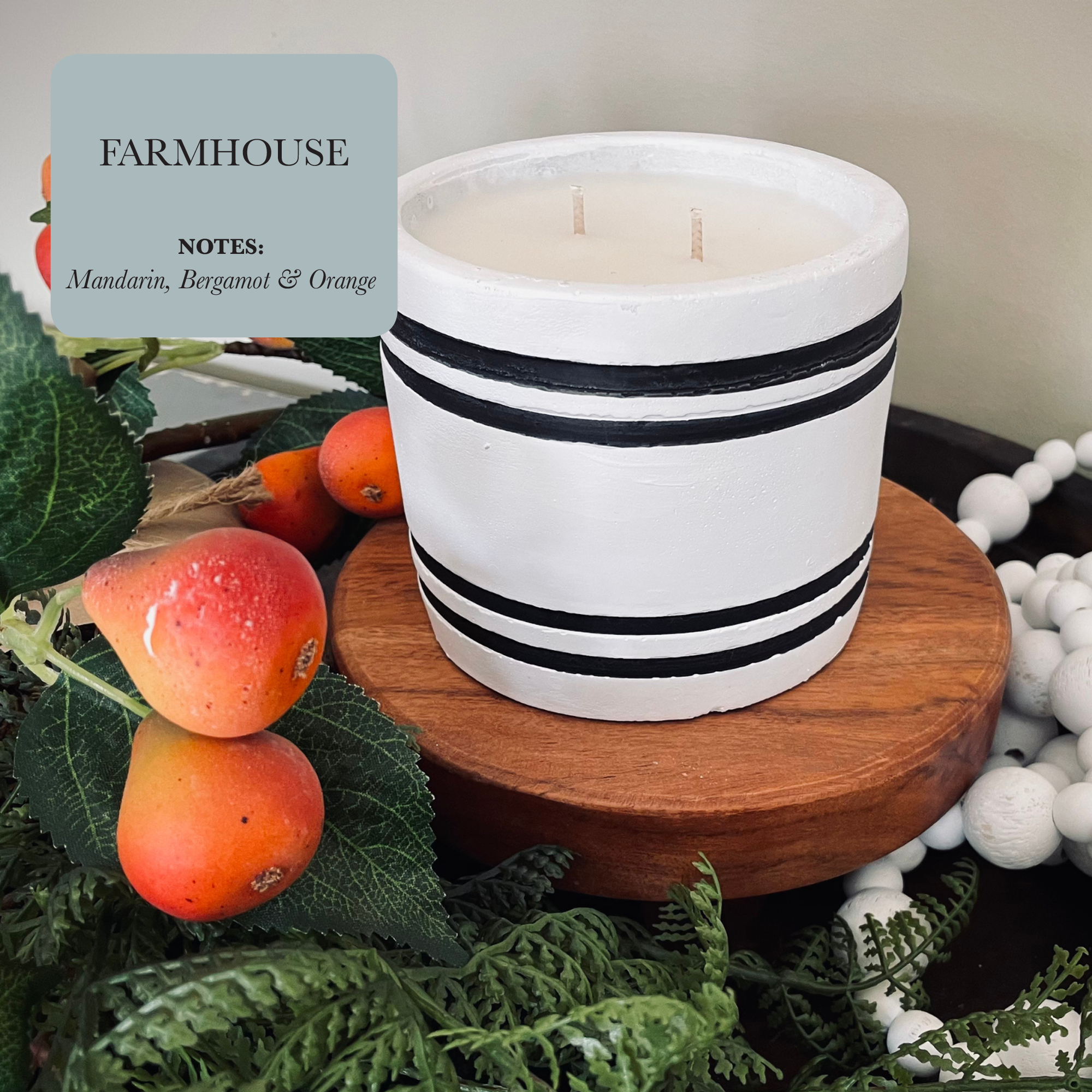 Luxury Small Striped Stone Candle by TLC Candle Co. - Farmhouse