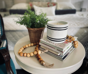 Luxury Large Striped Stone Designer Candle - White Tea