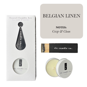 Travel Candle with Matches - Belgian Linen