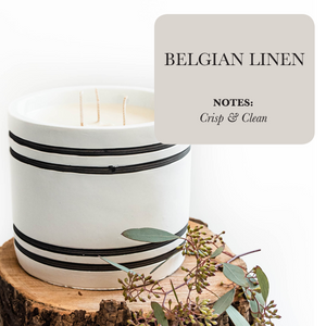 Luxury Large Striped Stone Designer Candle - Belgian Linen