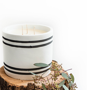 Luxury Large Striped Stone Designer Candle - Rosemary & Mint