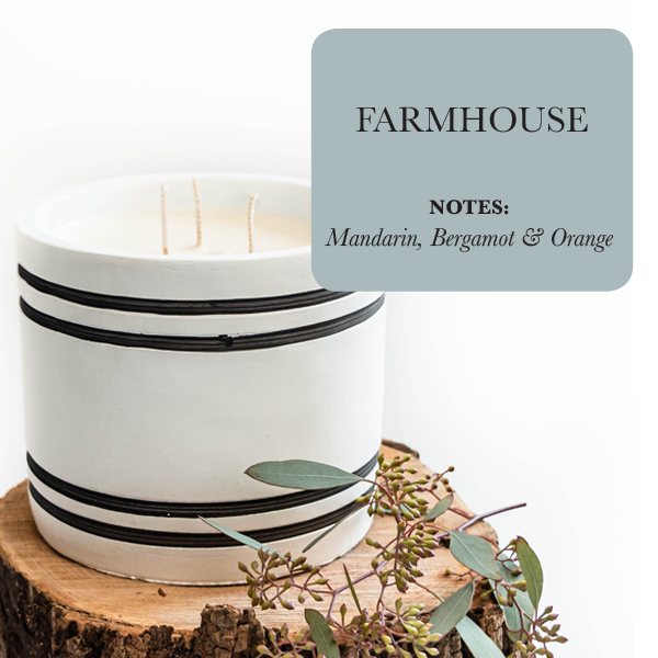 Luxury Large Striped Stone Designer Candle - Farmhouse