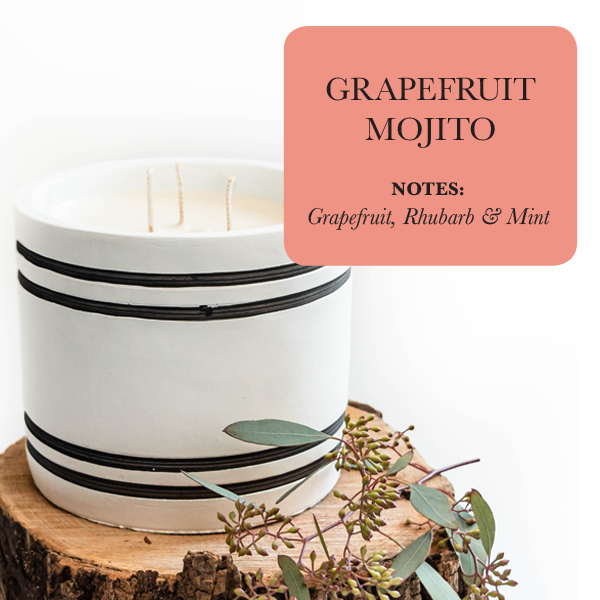 Luxury Large Striped Stone Designer Candle - Grapefruit Mojito