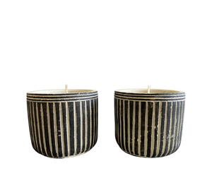 Luxury Pinstripe Stone Designer Candle Set (2) - Belgian Linen