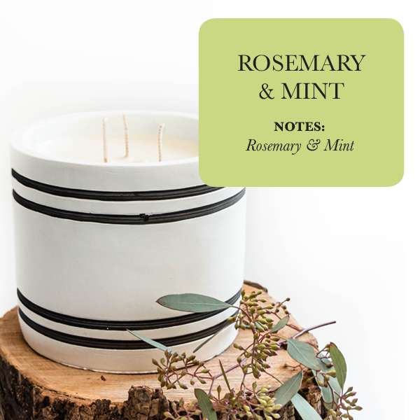 Luxury Large Striped Stone Designer Candle - Rosemary & Mint