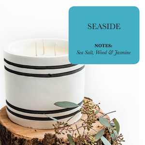 Luxury Large Striped Stone Designer Candle - Seaside