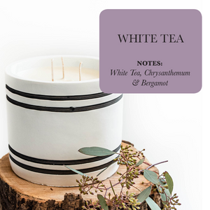 Luxury Large Striped Stone Designer Candle - White Tea